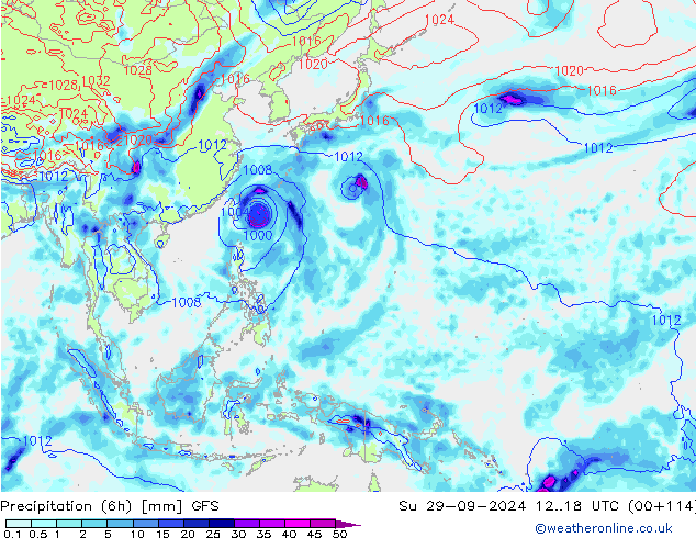 Z500/Regen(+SLP)/Z850 GFS zo 29.09.2024 18 UTC