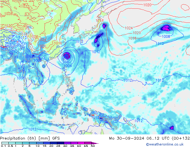 Z500/Rain (+SLP)/Z850 GFS lun 30.09.2024 12 UTC