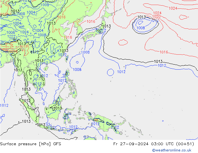 pressão do solo GFS Sex 27.09.2024 03 UTC