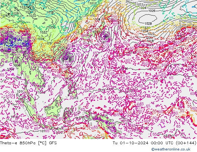 Theta-e 850hPa GFS Sa 01.10.2024 00 UTC