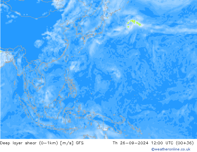 Deep layer shear (0-1km) GFS Qui 26.09.2024 12 UTC