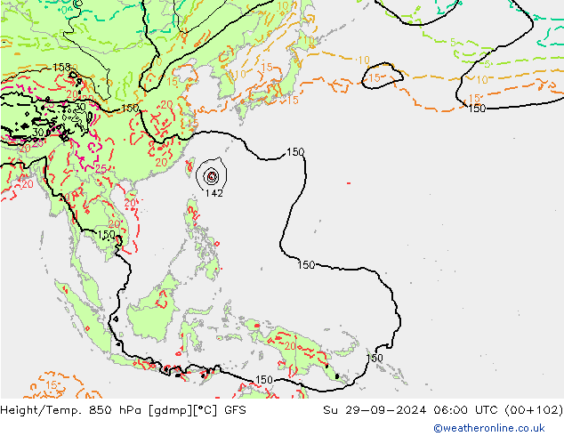 Z500/Rain (+SLP)/Z850 GFS Su 29.09.2024 06 UTC