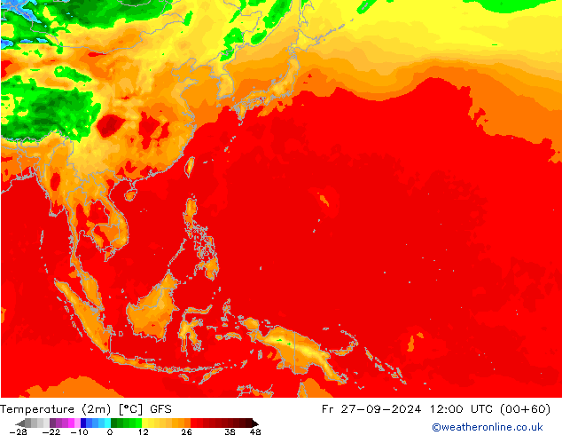 Temperature (2m) GFS Fr 27.09.2024 12 UTC