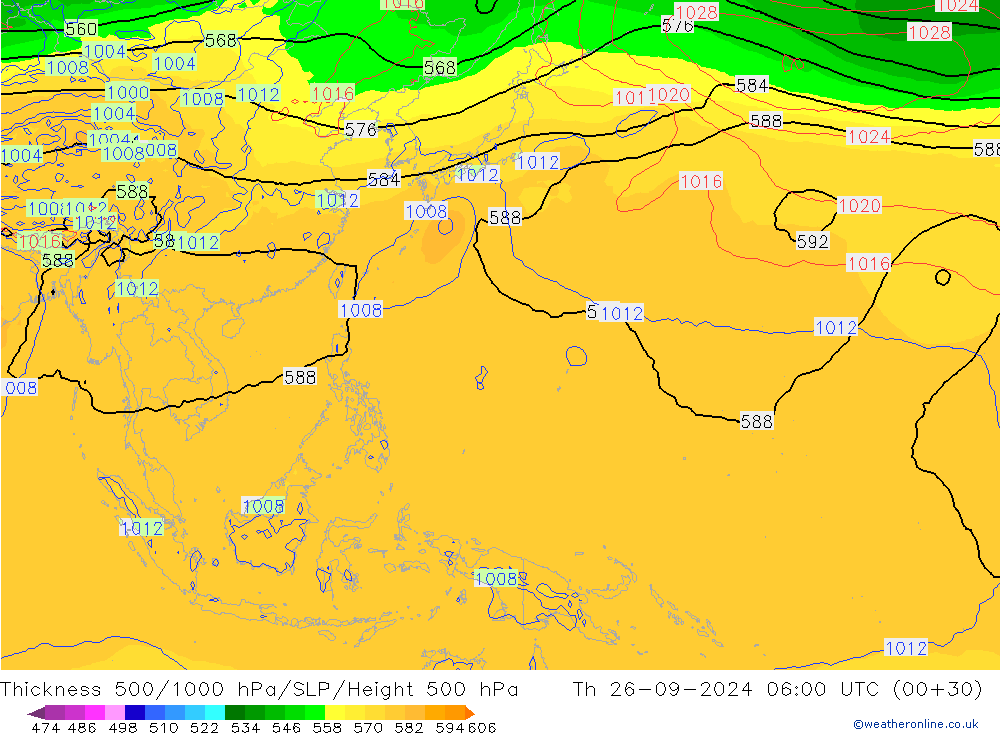 Thck 500-1000гПа GFS чт 26.09.2024 06 UTC