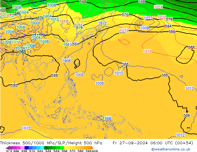 Thck 500-1000hPa GFS Fr 27.09.2024 06 UTC