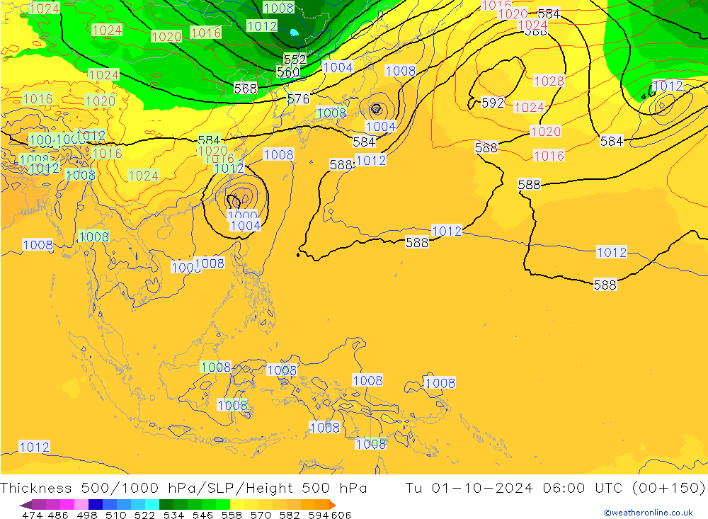 Thck 500-1000hPa GFS mar 01.10.2024 06 UTC