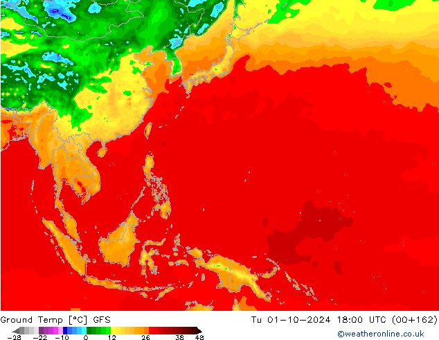 Ground Temp GFS Tu 01.10.2024 18 UTC