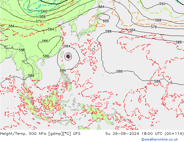 Z500/Regen(+SLP)/Z850 GFS zo 29.09.2024 18 UTC