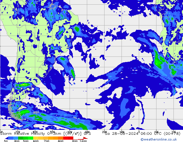 Storm Relative Helicity GFS so. 28.09.2024 06 UTC