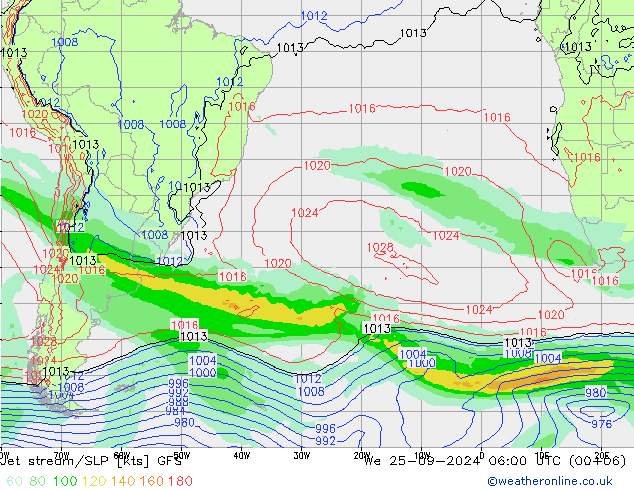 Jet stream/SLP GFS St 25.09.2024 06 UTC