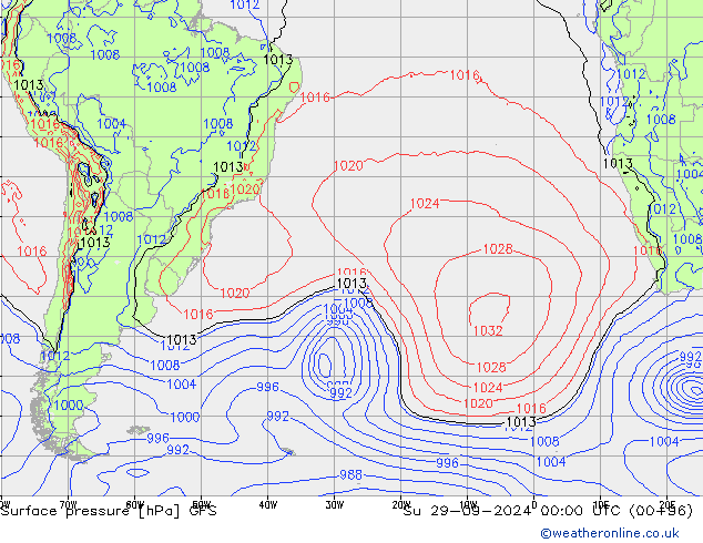 Surface pressure GFS Su 29.09.2024 00 UTC