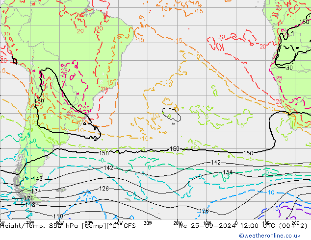 Yükseklik/Sıc. 850 hPa GFS Çar 25.09.2024 12 UTC