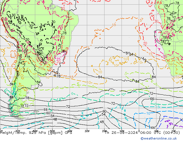 Height/Temp. 925 hPa GFS Čt 26.09.2024 06 UTC