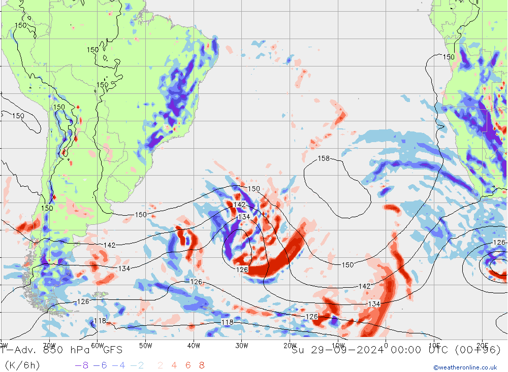 T-Adv. 850 hPa GFS zo 29.09.2024 00 UTC