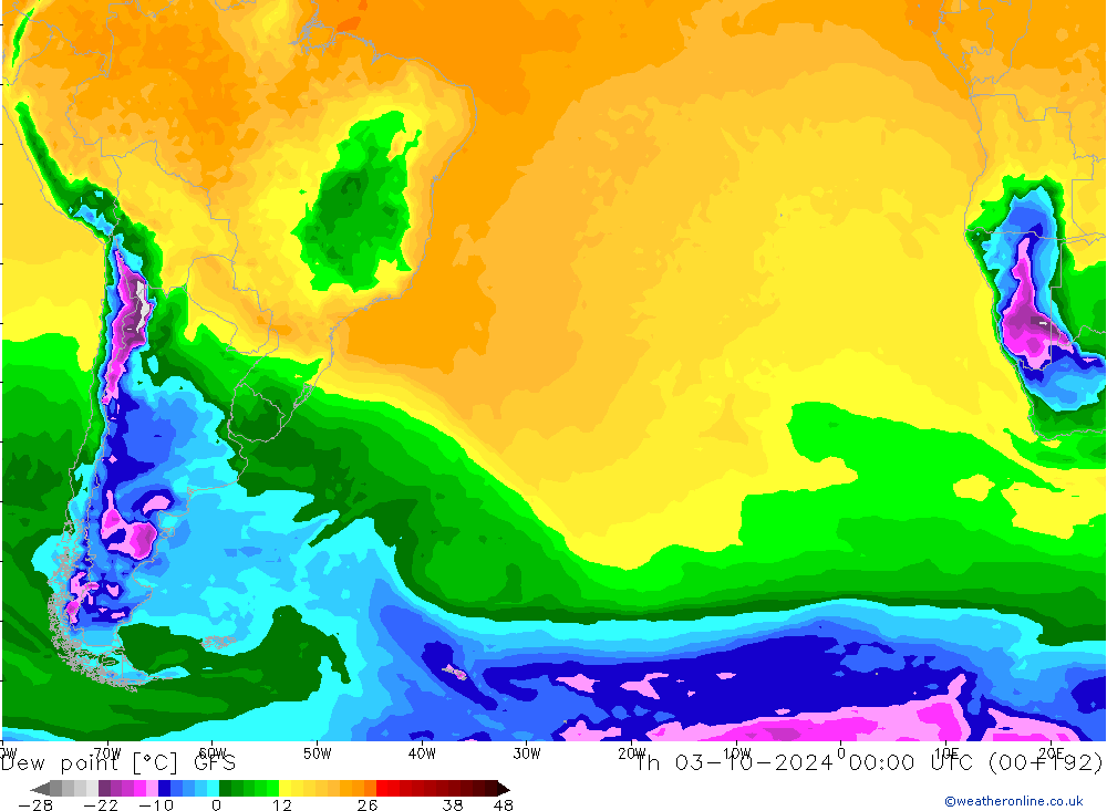 точка росы GFS чт 03.10.2024 00 UTC