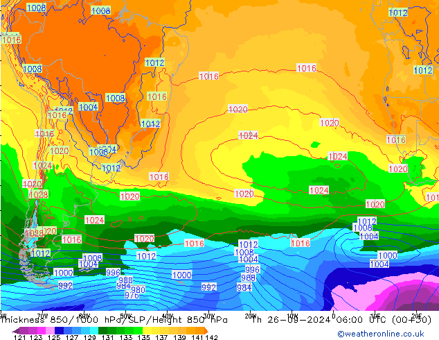 Thck 850-1000 hPa GFS Th 26.09.2024 06 UTC