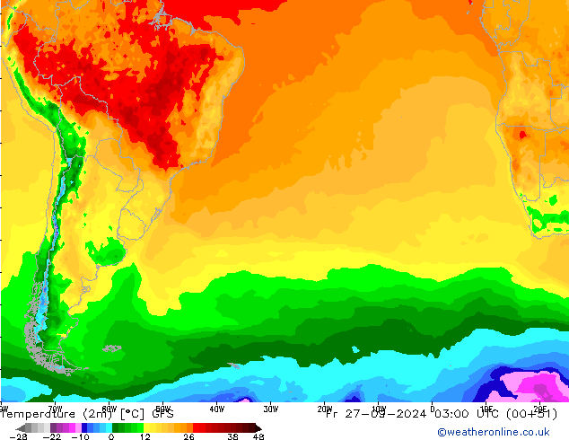 карта температуры GFS пт 27.09.2024 03 UTC