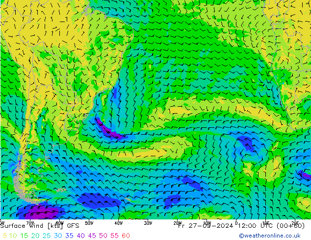 Vento 10 m GFS Sex 27.09.2024 12 UTC