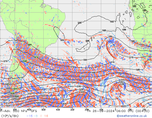 V-Adv. 500 hPa GFS gio 26.09.2024 06 UTC