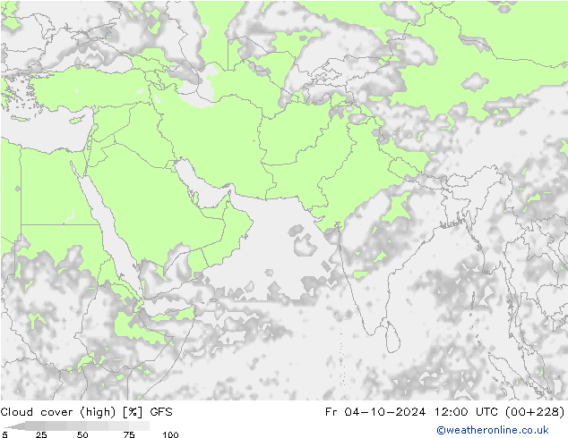 Cloud cover (high) GFS Fr 04.10.2024 12 UTC