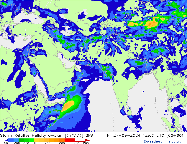 Storm Relative Helicity GFS Fr 27.09.2024 12 UTC