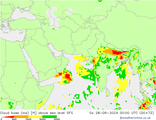 Höhe untere Wolkengrenze GFS Sa 28.09.2024 00 UTC