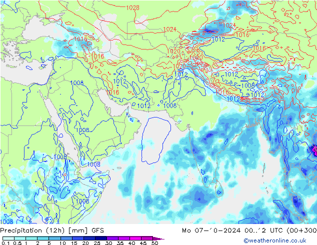 Precipitation (12h) GFS Mo 07.10.2024 12 UTC