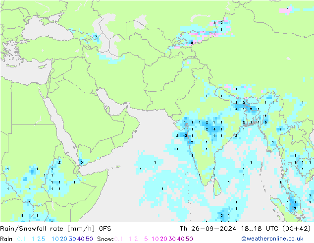 Rain/Snowfall rate GFS Th 26.09.2024 18 UTC