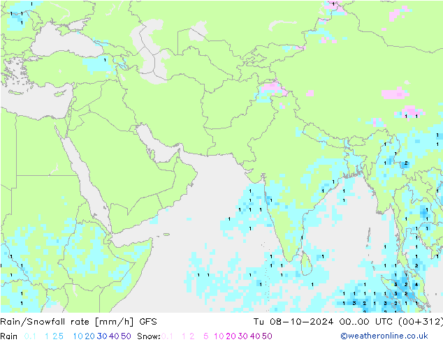 Rain/Snowfall rate GFS mar 08.10.2024 00 UTC