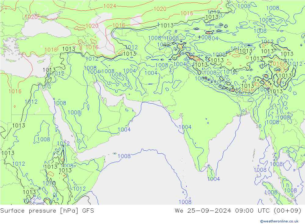 Surface pressure GFS We 25.09.2024 09 UTC