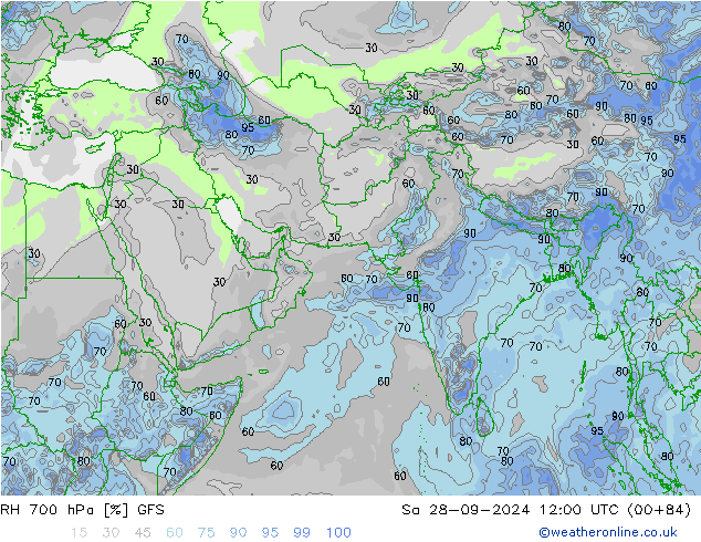 RH 700 hPa GFS so. 28.09.2024 12 UTC