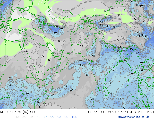 RH 700 hPa GFS Su 29.09.2024 06 UTC