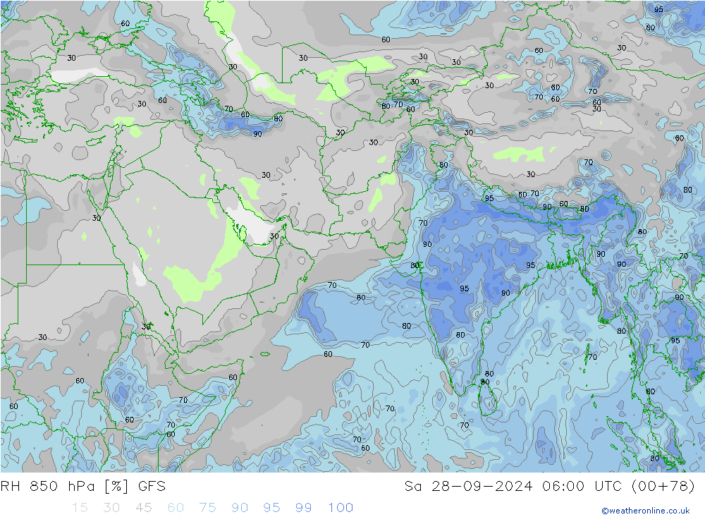 RH 850 hPa GFS Sa 28.09.2024 06 UTC