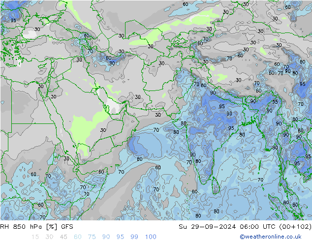 RH 850 hPa GFS Su 29.09.2024 06 UTC