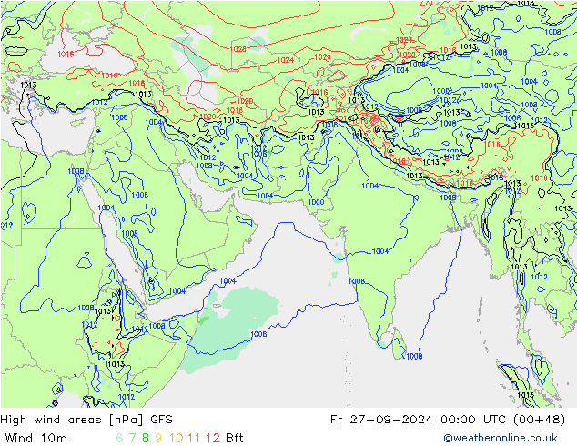 High wind areas GFS ven 27.09.2024 00 UTC