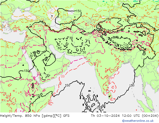 Z500/Rain (+SLP)/Z850 GFS чт 03.10.2024 12 UTC