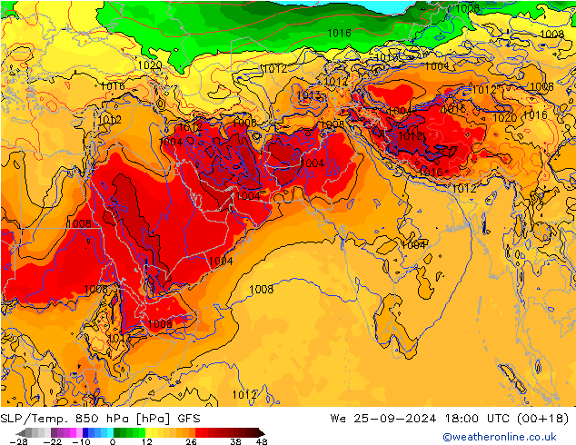 850 hPa Yer Bas./Sıc GFS Çar 25.09.2024 18 UTC