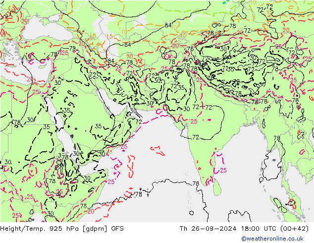 Height/Temp. 925 hPa GFS Qui 26.09.2024 18 UTC