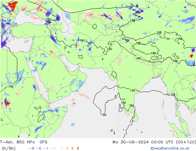 T-Adv. 850 hPa GFS lun 30.09.2024 00 UTC