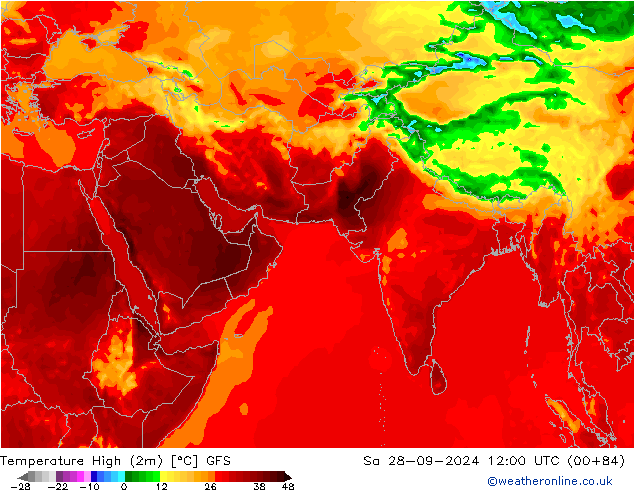 Temperatura máx. (2m) GFS sáb 28.09.2024 12 UTC