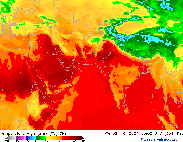 Temperature High (2m) GFS We 02.10.2024 00 UTC