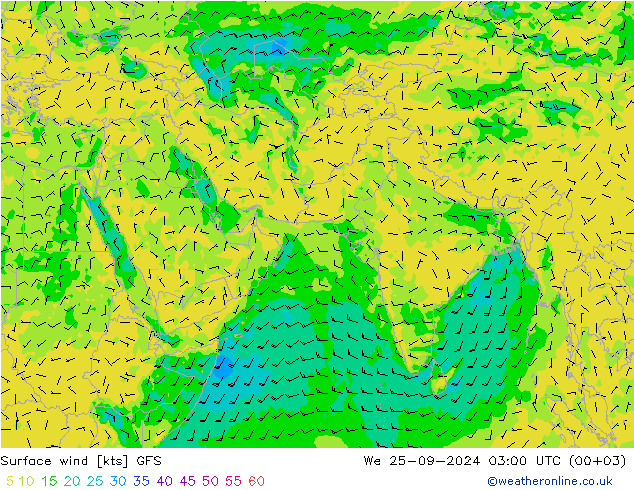 Wind 10 m GFS wo 25.09.2024 03 UTC