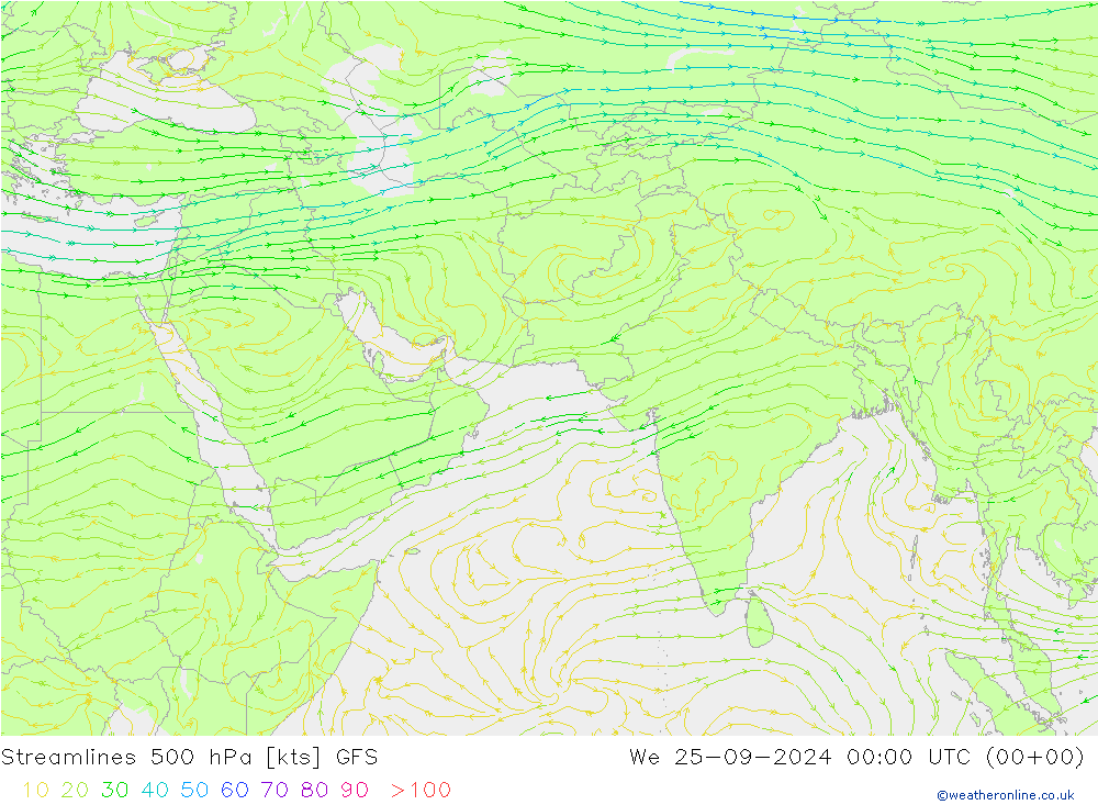 Streamlines 500 hPa GFS We 25.09.2024 00 UTC