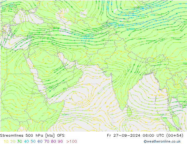 Streamlines 500 hPa GFS Pá 27.09.2024 06 UTC