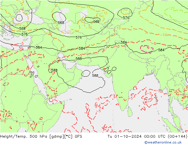 Z500/Yağmur (+YB)/Z850 GFS Sa 01.10.2024 00 UTC