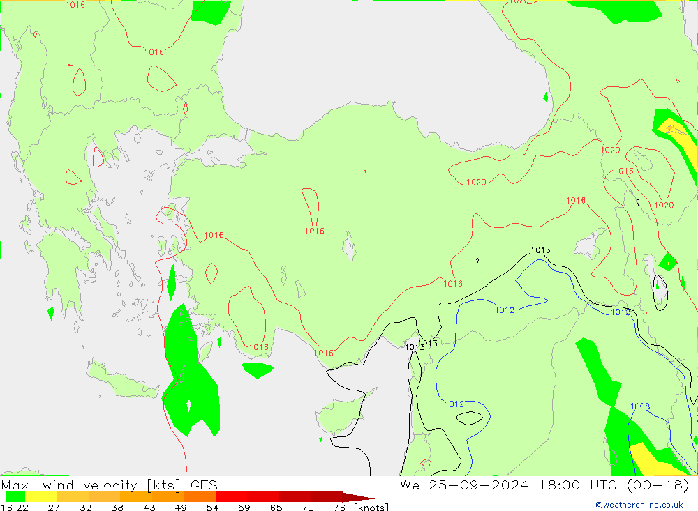 Max. wind velocity GFS ср 25.09.2024 18 UTC