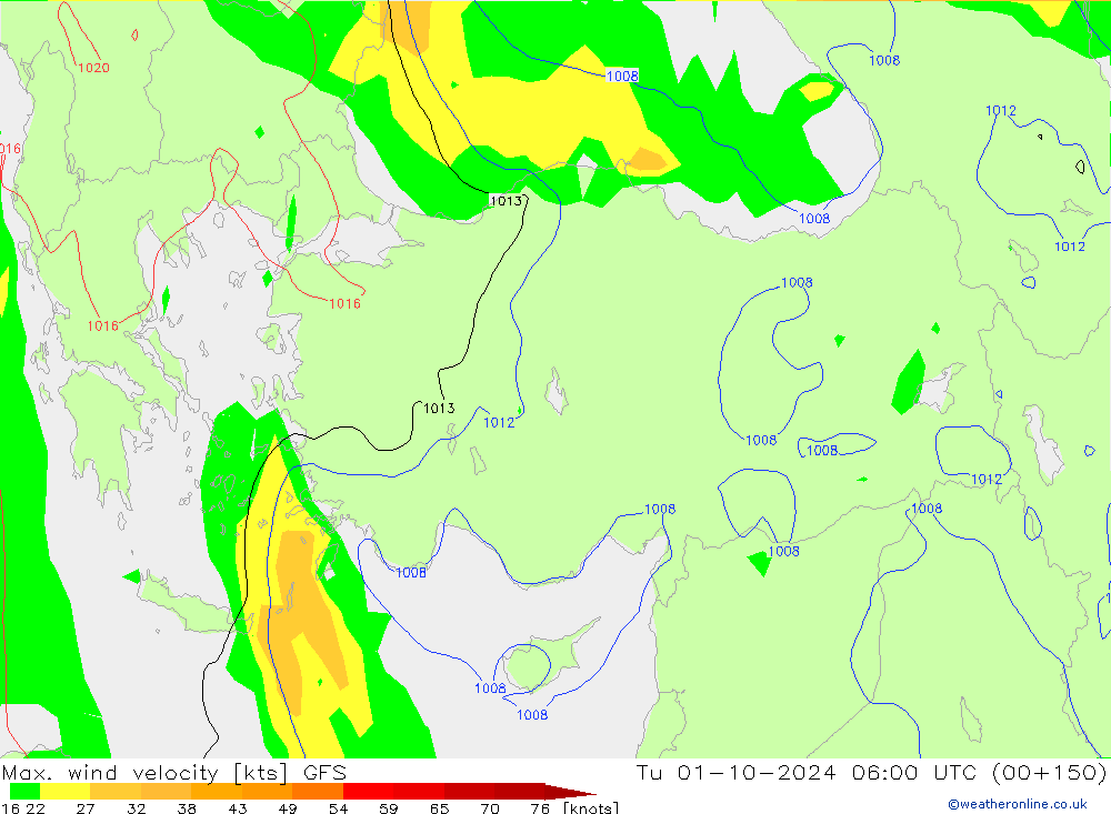 Max. wind velocity GFS Tu 01.10.2024 06 UTC