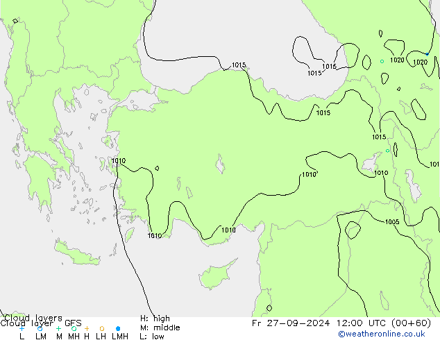 Cloud layer GFS  27.09.2024 12 UTC