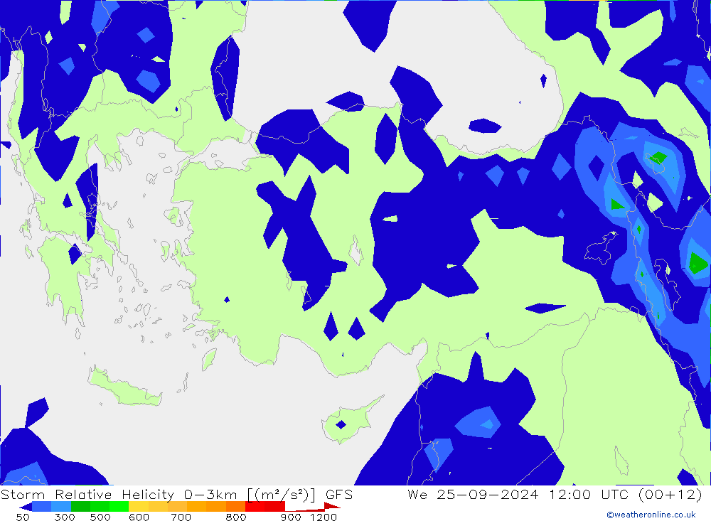 Storm Relative Helicity GFS ср 25.09.2024 12 UTC