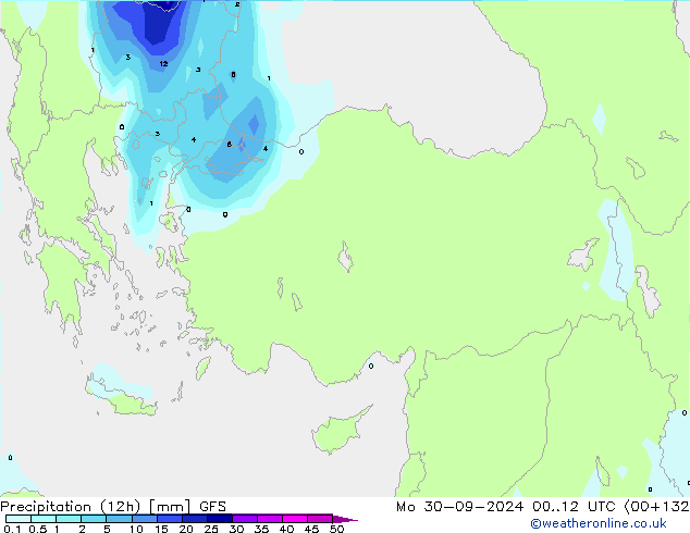 Yağış (12h) GFS Pzt 30.09.2024 12 UTC